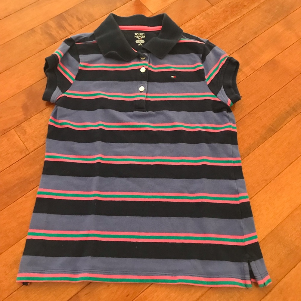 Tommy Hilfiger stripes polo shirt. Size M(8-10)